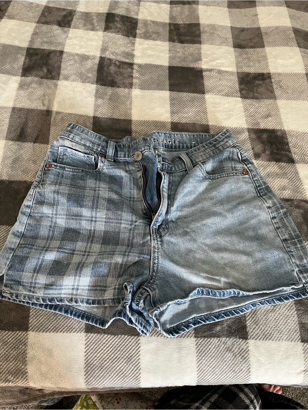 American Eagle Outfitters Light Blue Plaid Denim Shorts